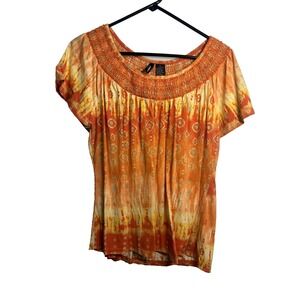 jasonmaxwell womens orange short sleeve shirt blouse size XL extra large